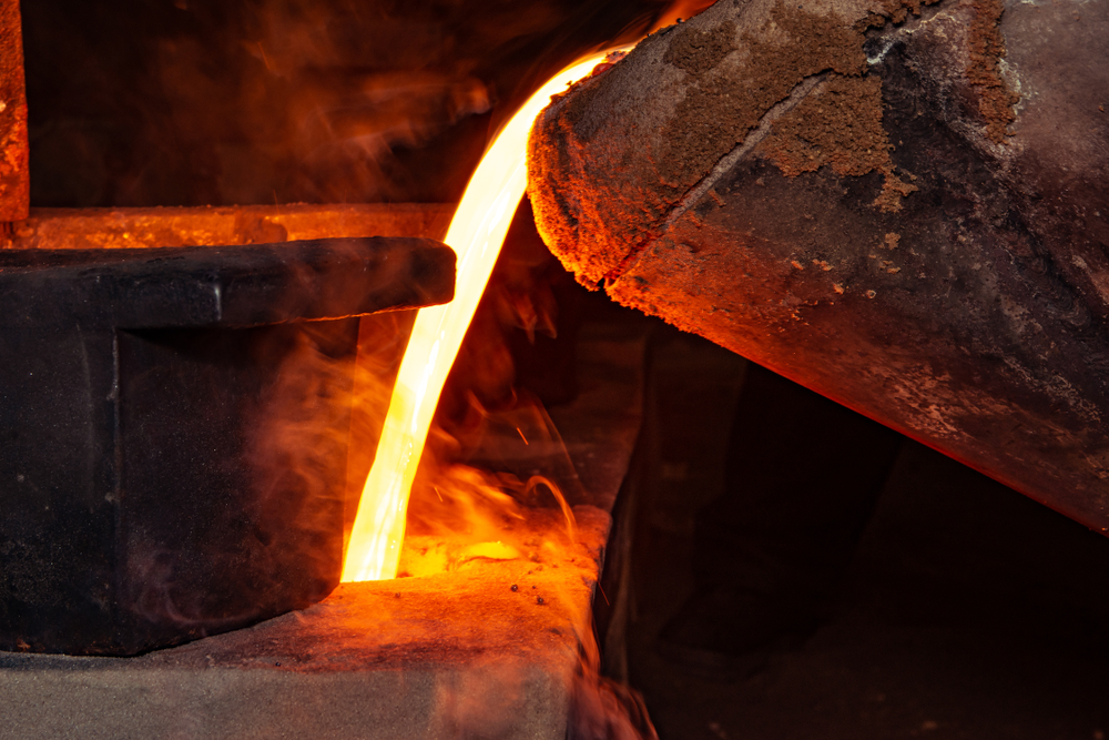 Metal,casting,process,with,red,high,temperature,fire,in,metal